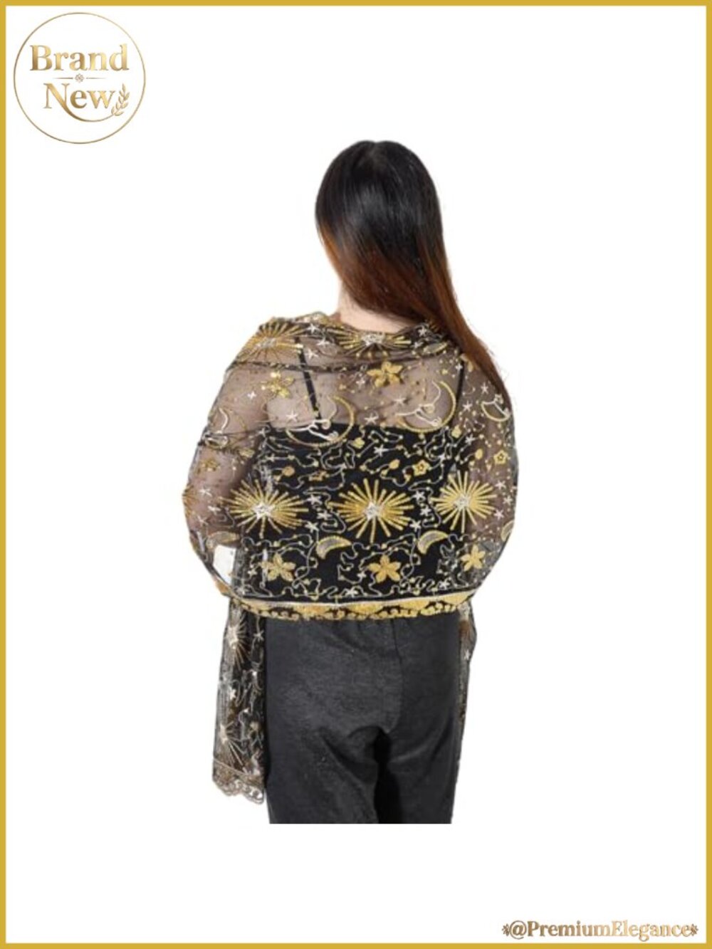 Sequin Star Moon Sheer Mesh Shawl Wrap Fringed Wedding Evening Cover Up